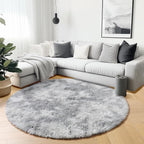 ONASAR Round Rugs 5ft for Bedroom Living Room, Fluffy Tie-Dyed Light Grey - Image 4