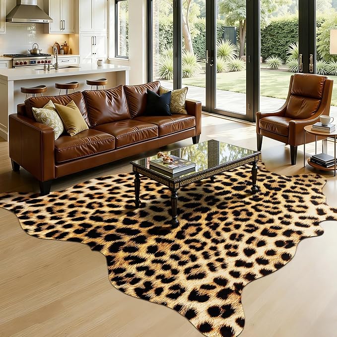 AROGAN 5.2 x 6.2 Ft Faux Leopard Rug, Premium Animal Skin Cheetah Hide Rug by AROGANAREARUG