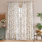 Lazzzy Farmhouse Linen Curtains Extra Long Black Floral Curtains 108 Inch - Image 2