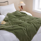 Olive Green Fleece Throw Blanket 108”×90” by linecooo