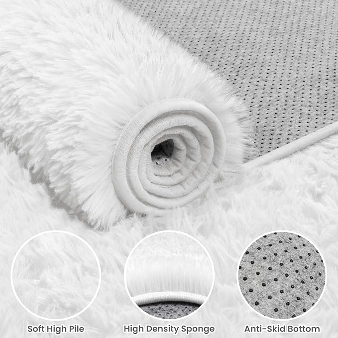 6x9 Area Rugs for Living Room Rug: Soft Fluffy Shag White Rugs for Bedroom - Image 5