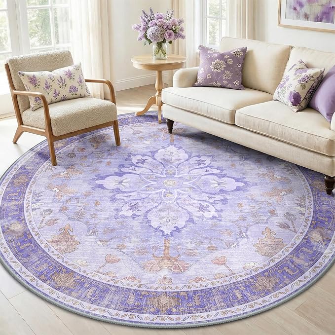 Area Rugs 6ft Washable Non-Slip, Floral Vintage Distress Print Pattern by RELEANY