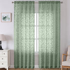 Lecloud Leia Sage Green Sheer Curtains 108 Inches Long 2 Panels, Airy Jacquard by Lecloud
