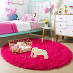 Hot Pink Round Circle Rug 6Ft for Girls Bedroom, Big Fluffy Area Rugs for Kids - Image 5
