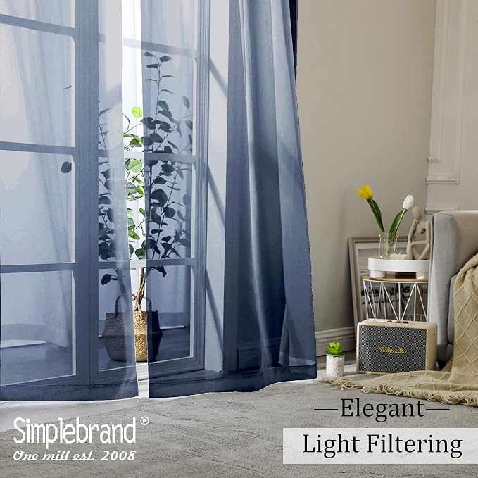 Simplebrand Blue Sheer Curtains 84 Inches Long, Light Filtering Rod Pocket - Image 7