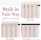 RYB HOME Cafe Striped Curtains for Kitchen Bathroom Small Window, Linen - Image 2