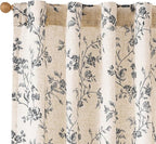 Lazzzy Black Floral Linen Curtains 96 Inch Farmhouse Back Tab Drapes by Lazzzy