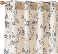 Lazzzy Black Floral Linen Curtains 84 Inch Farmhouse Back Tab Drapes by Lazzzy