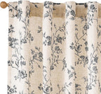 Lazzzy Black Floral Linen Curtains 84 Inch Farmhouse Back Tab Drapes by Lazzzy
