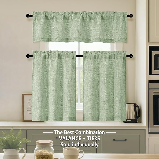 OVZME Valance for Windows, Light Filtering Faux Linen Textured Small Kitchen - Image 8