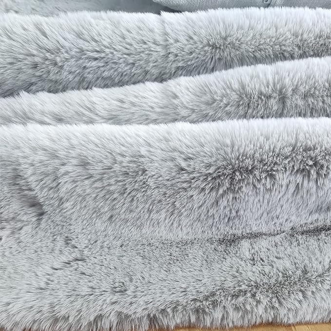 Ghouse Grey Faux Rabbit Fur Rug 5x7 Machine Washable Area Rugs - Image 6