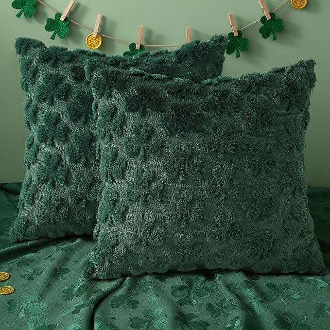 decorUhome St. Patrick’s Day Shamrock Green Pillow Covers 18x18 Inch Set of 2 - Image 7