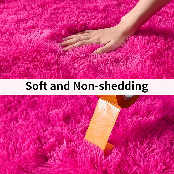 Soft Shag Runner Rugs for Girls Bedroom, 2x6 Hot Pink Fluffy Throw Area Rug Non - Image 6