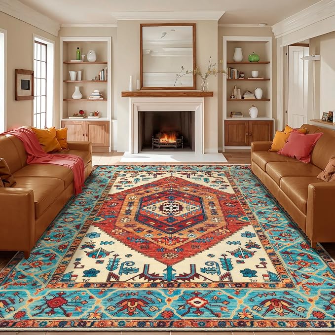 SERISSA Washable Rugs 9x12 Area Rugs, Large Non-Slip Boho Living Room Rug by SERISSAHomeDecorCollection