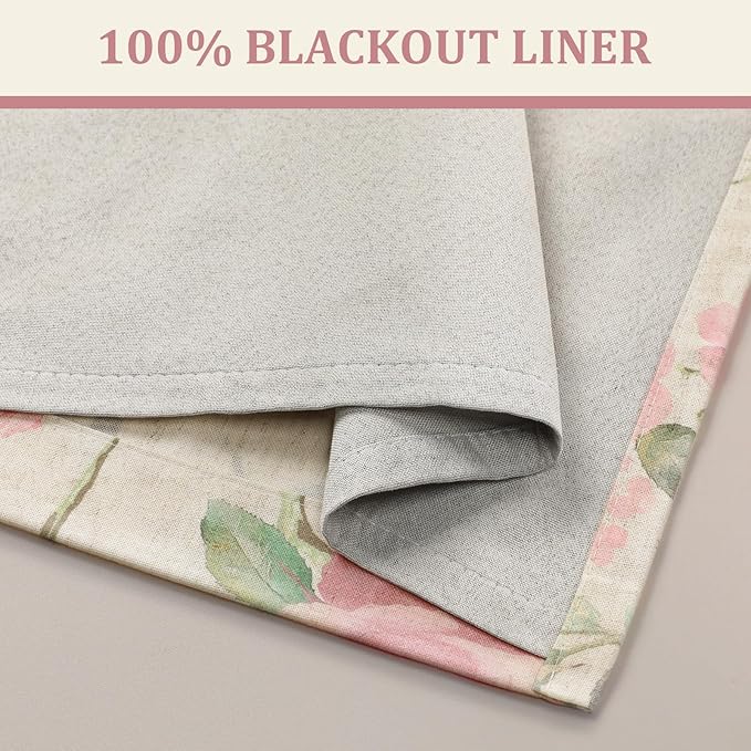 Vintage Floral Blackout Curtains 84 Inch, 2 Panels Spring Linen Texture - Image 7