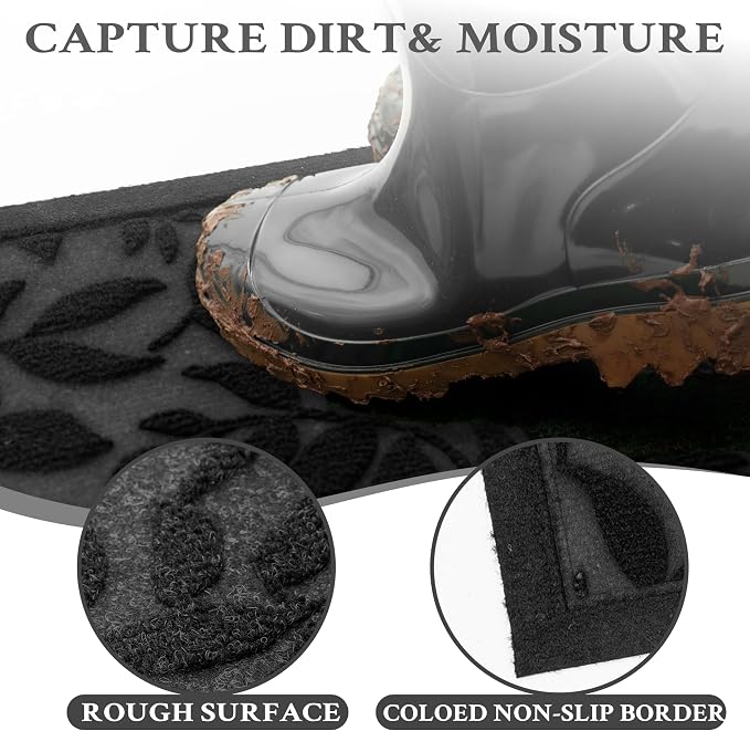 Black Leaves Outdoor Indoor Entrance Door mat, Absorbent Durable Heavy Duty - Image 6