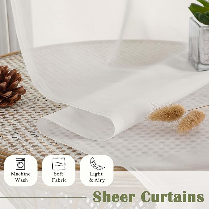 Lecloud Ivory Sheer Curtains 102 Inches Long 2 Pcs, Rod Pockets Light Filtering - Image 5