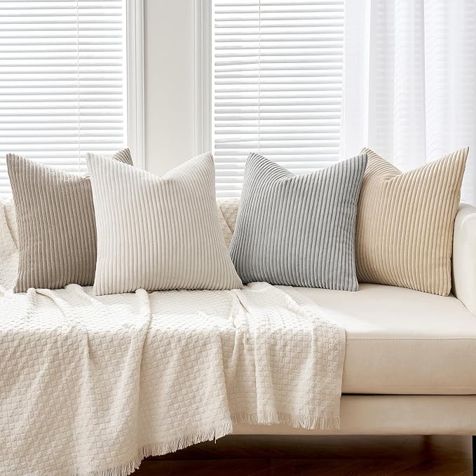 MIULEE Boho Farmhouse Throw Pillow Covers 18x18 Inch Set of 4 Neutral Tan - Image 5