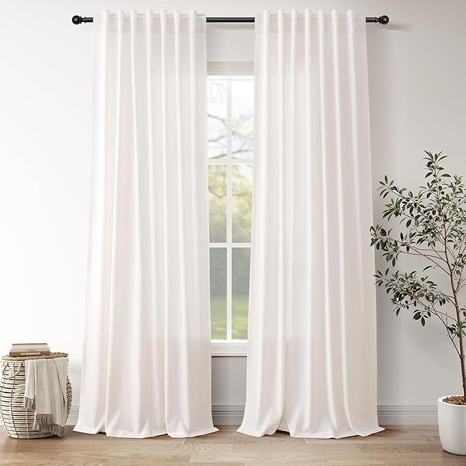 Ivory White Linen Curtains 102 Inches Long by Nanspring