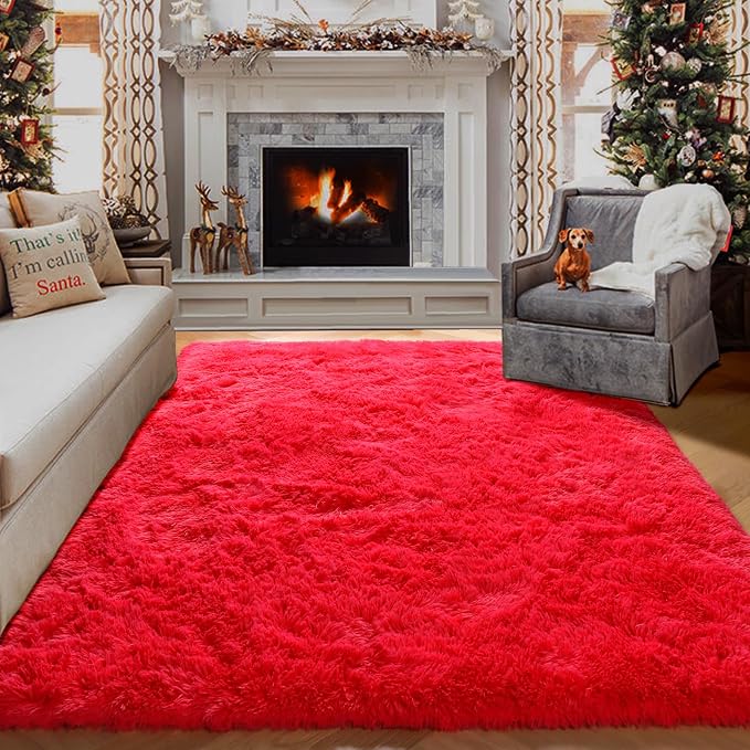 ONASAR Red Area Rugs for Bedroom Living Room, Fluffy 4x6 Indoor Bedside Floor - Image 2