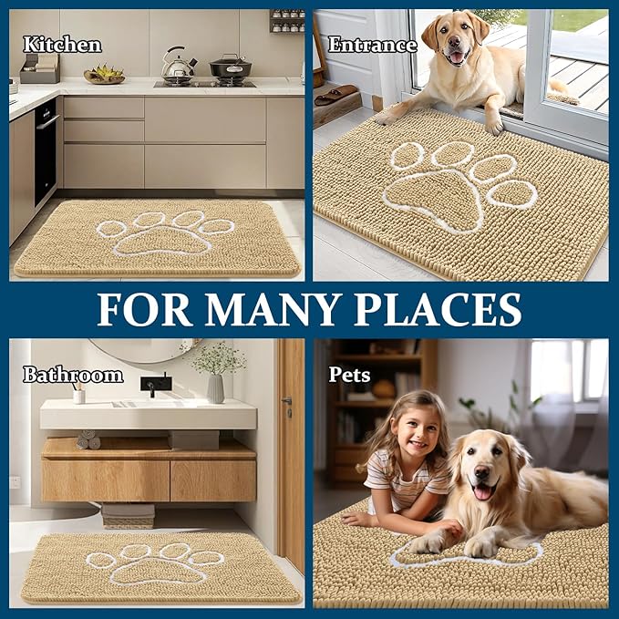 OLANLY Dog Door Mat for Muddy Paws 59x24, Paw Print Design, Absorbs Moisture - Image 8