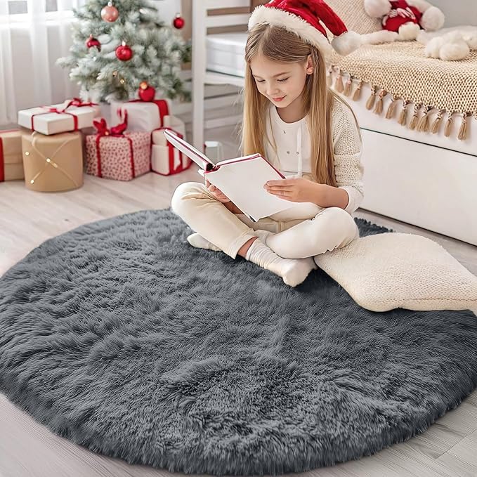 OLANLY Grey Round Rugs for Bedroom by OLANLY