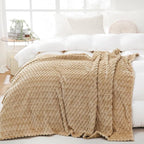 Puncuntex Beige Throw Blanket 108"×90" inches Fuzzy 3D Jacquard Decorative by Puncuntex
