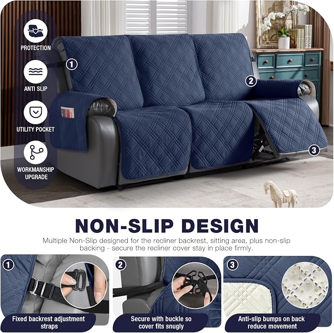 TAOCOCO 100% Waterproof Recliner Sofa Covers 3 Seater, Split Couch Covers - Image 4