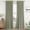 Sage Green 100% Blackout Linen Curtains 108 Inch Length 2 Panels Set by Guken