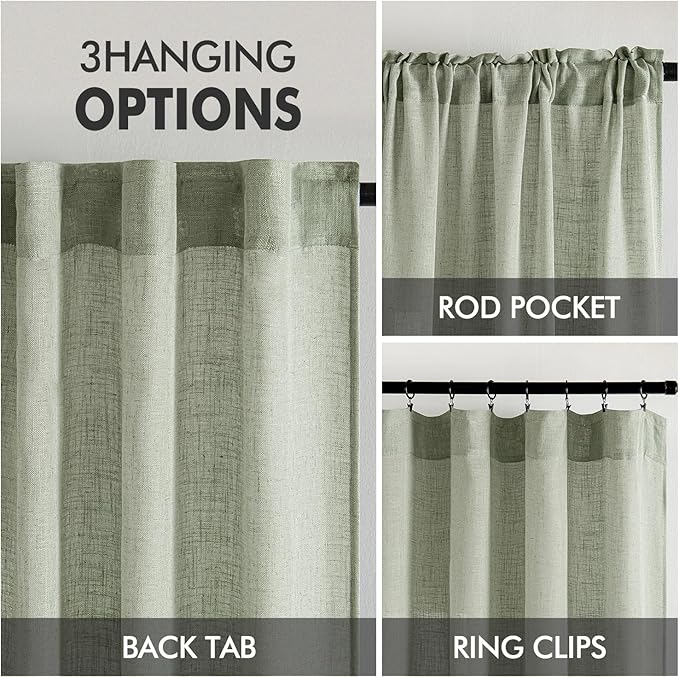 MIULEE Sage Linen Curtains 54 Inch Length 2 Panels - Image 3