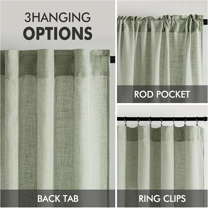 MIULEE Sage Linen Curtains 72 Inch Length 2 Panels - Image 3