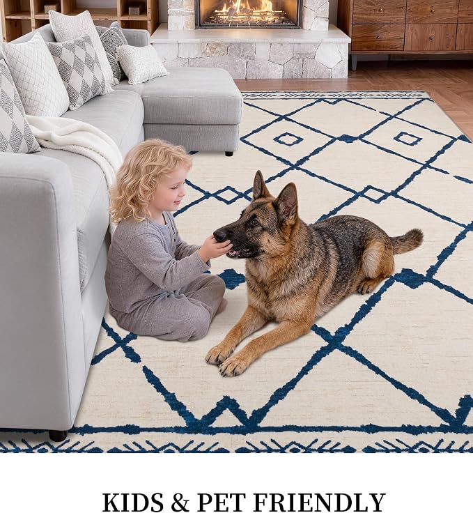 YIHOUSE Boho Rugs for Living Room, 6x9 Western Beige and Blue Area Rug - Image 3