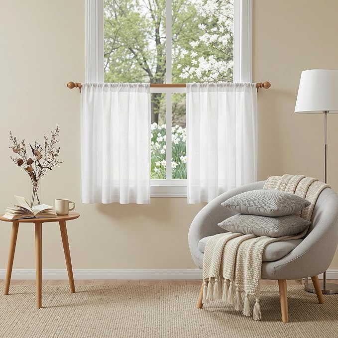 MYSKY HOME Semi Sheer White Curtains 36 Inches Long by MYSKYHOME