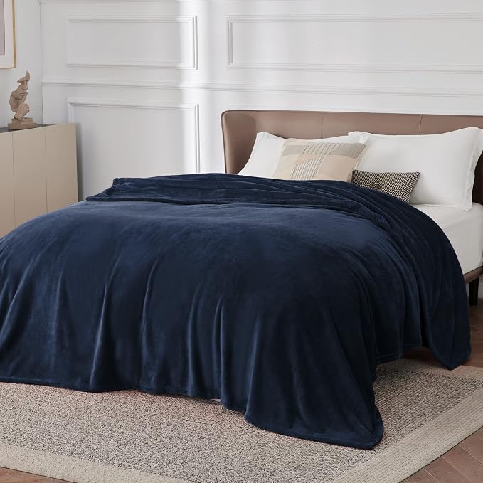 Bedsure GentleSoft Fleece Blanket California King Navy Blue - Image 2