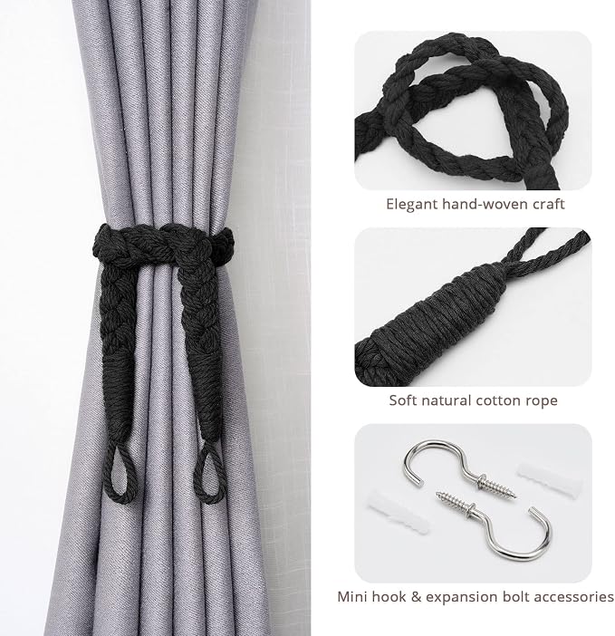 NICEEC 4 Pack Natural Cotton Rope Curtain Tiebacks Elegant Boho Style - Image 2