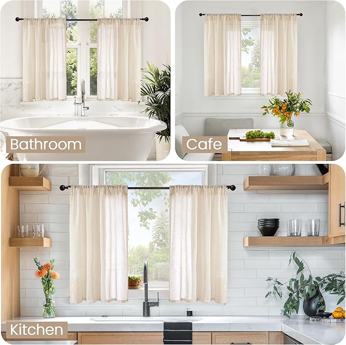 BGment Short Natural Sheer Linen Curtains 30 Inch Length - Image 2