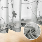 HOMEIDEAS Grey Sheer Curtains 84 Inches Long 2 Panels Embroidered Floral - Image 5