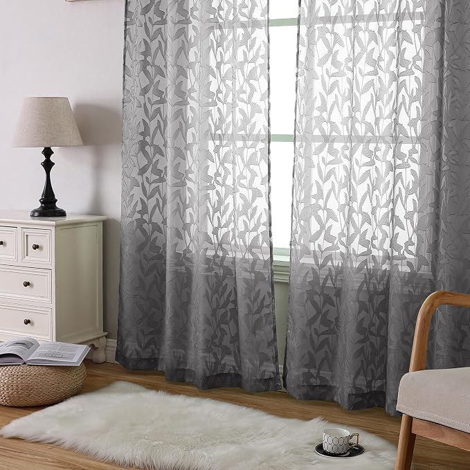 Lecloud Leia Living Room Charcoal Grey Sheer Curtains 45 Inches Length 2 Panels - Image 9