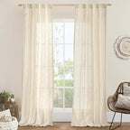 LAMIT Beige Linen Curtains for Living Room 84 inch Length, Light Filtering Semi by LAMIT