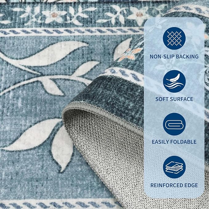 GarveeHome Provence Misty Blue 2.5 x 8 Washable Kitchen Runner Rugs Non Slip - Image 6