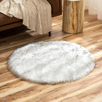 Latepis Grey and White Small Round Rug 3ft Faux Sheepskin Fur Circle Rug - Image 7