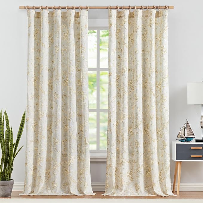 jinchan Floral Curtains 96 Inches Long Mustard Yellow Flower Linen Farmhouse - Image 2