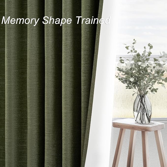 45 Inch Curtain Tier Kitchen Curtains Sets 2 Panels Olive Green Linen Blackout - Image 4