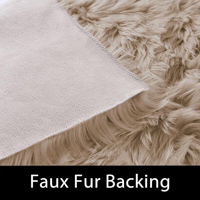 Latepis Throw 2x6 Rug Runner Light Brown Faux Fur Rug Washable Shaggy Rug - Image 3
