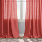 Nanspring Watermelon Red Linen Curtains 102 Inches Long 2 Panels, Back Tab Rod - Image 7