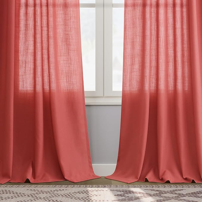 Nanspring Watermelon Red Curtains 108 Inches Long 2 Panels, Semi Sheer Back Tab - Image 7