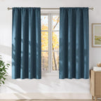 NICETOWN Stone Blue Faux Linen Room Darkening Rod Pocket Curtains 63 inch Length by NICETOWN