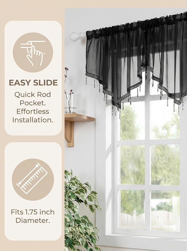 Molaxhome Swag Curtain 51 inch Length Rod Pocket Scalloped Curtain Valance - Image 4