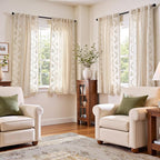 jinchan Belrose Linen Curtains for Bedroom Floral Curtains 63 Inch Length Linen by JINCHAN