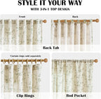 Lazzzy Green Floral Linen Curtains 84 Inch Farmhouse Back Tab Drapes - Image 4
